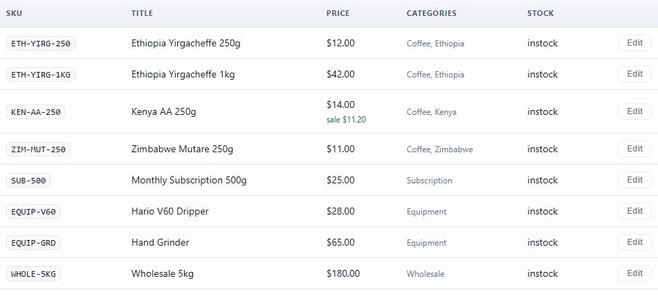 Screenshot: 02 — Product catalogue